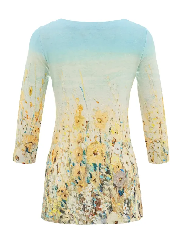 Dolcezza By Wild Curves: Shoreline Flowers Art Tunic Top Back