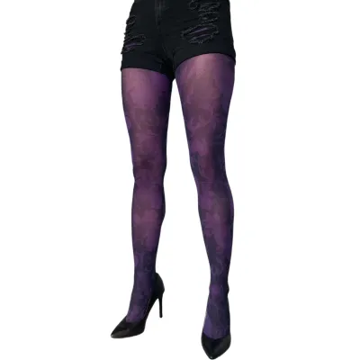 Malka Chic by Wild Curves: Purple Flowers In Twilight Art Tights Front 1