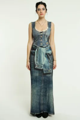 IPNG By Wild Curves: Jeanious Denim Illusion Shirt Vest Front 1