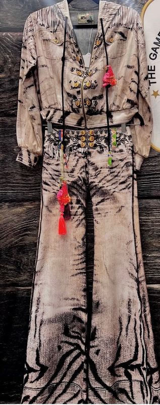 IPNG By Wild Curves: Platinum Leo Denim Illusion Flared Pants Front