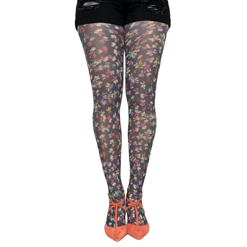 Malka Chic By Wild Curves: Pink Petals Opaque Tights Front
