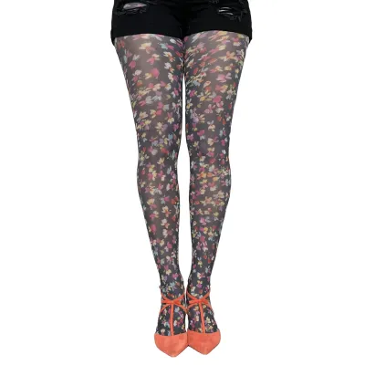 Malka Chic By Wild Curves: Pink Petals Opaque Tights Front