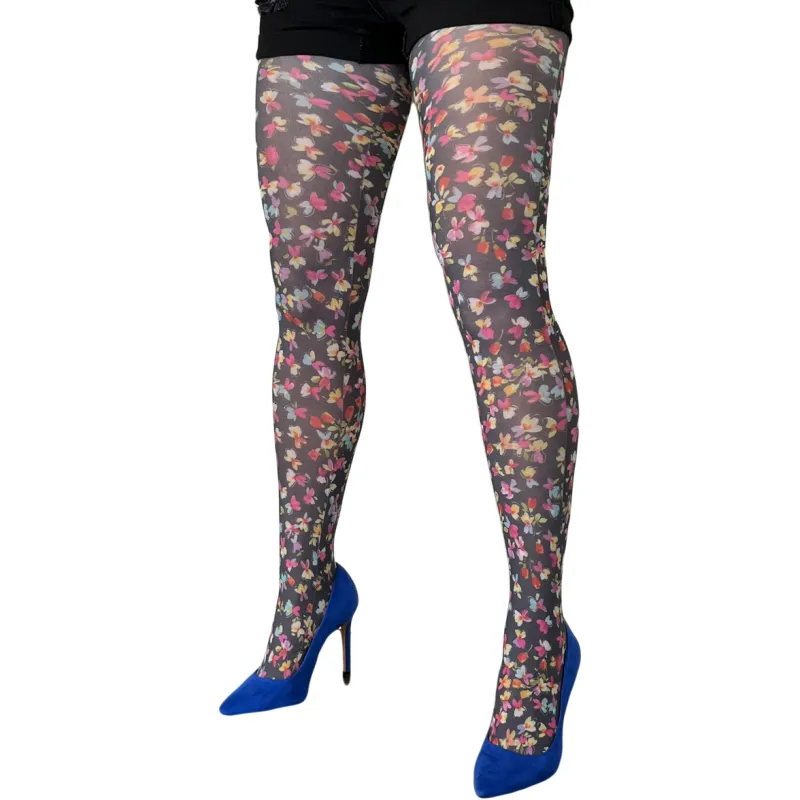 Malka Chic By Wild Curves: Pink Petals Opaque Tights Front 1