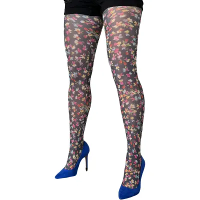Malka Chic By Wild Curves: Pink Petals Opaque Tights Front 1