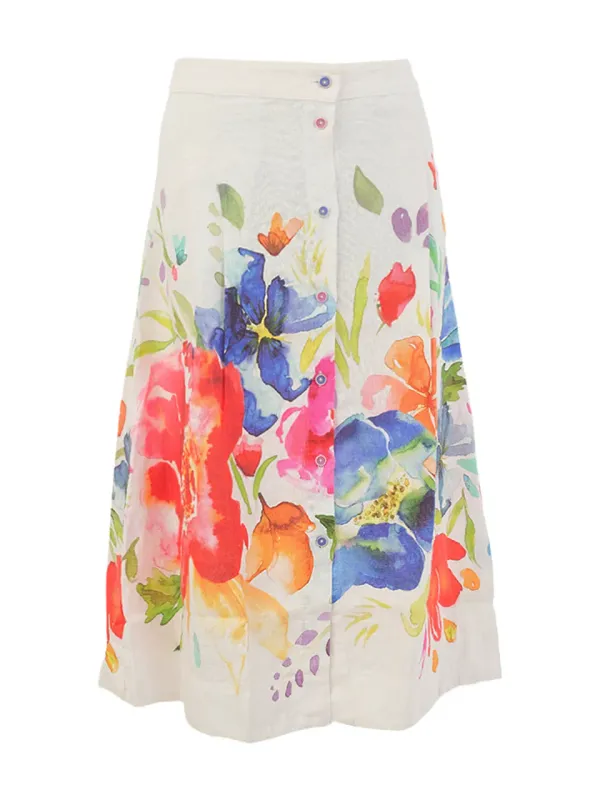 Dolcezza By Wild Curves: Spring Delight Art Linen Skirt