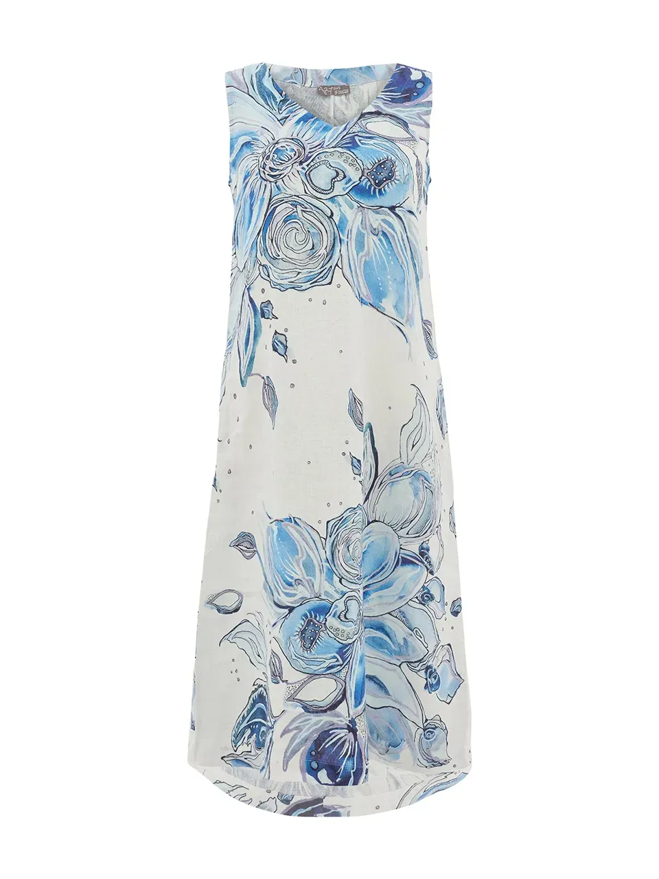 Dolcezza By Wild Curves: Blue Flowers Linen Midi Dress