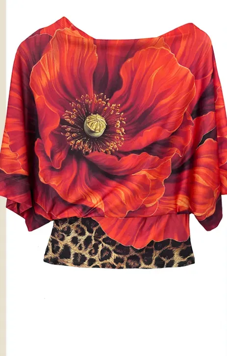 IPNG By Wild Curves: Red Hot Leo Draped Blouse Front