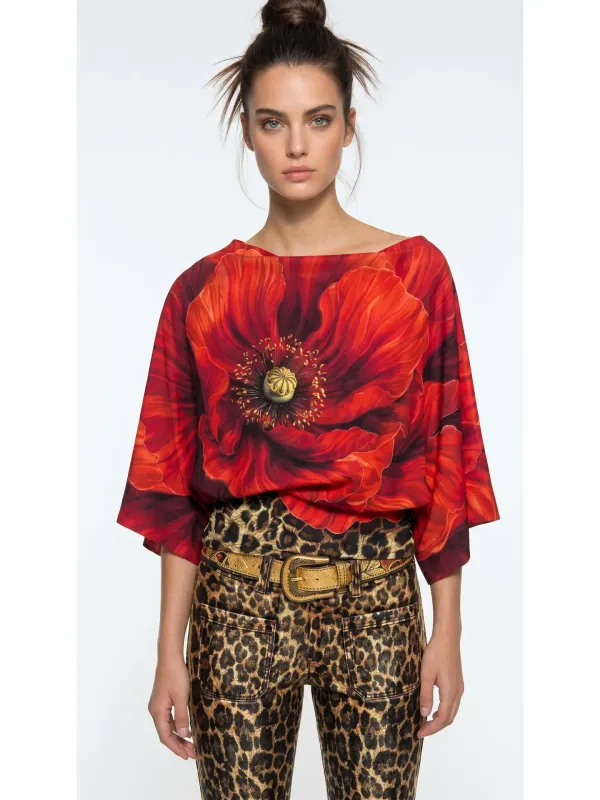 IPNG By Wild Curves: Red Hot Leo Draped Blouse