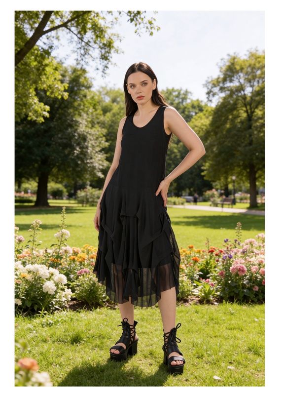 Kozan By Wild Curves: Black Mesh Layers Martha Dress Front 1