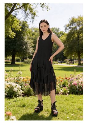 Kozan By Wild Curves: Black Mesh Layers Martha Dress Front 1
