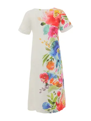 Dolcezza By Wild Curves: Spring Delight V Neck Art Linen Dress Back