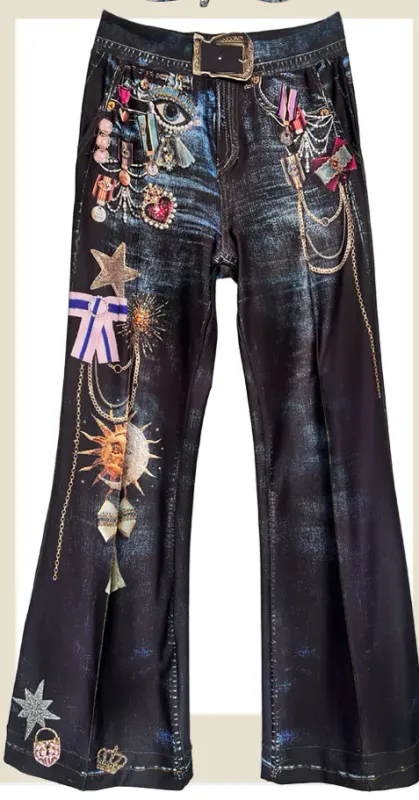 IPNG By Wild Curves: Jeanious Jewels Illusion Flared Pants Front 