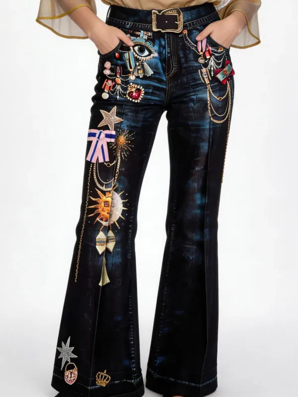 IPNG By Wild Curves: Jeanious Jewels Illusion Flared Pants