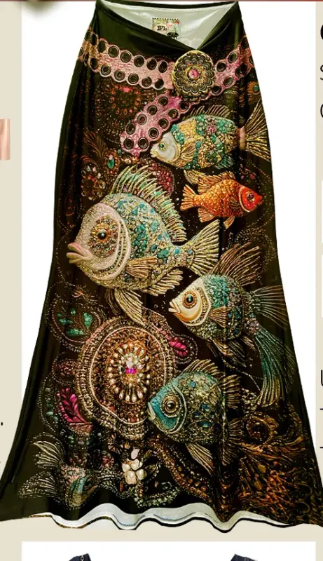 IPNG By Wild Curves: Bejeweled Fish Iridescent Mermaid Skirt Front