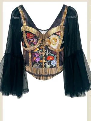 IPNG By Wild Curves: Floral Armor Illusion Tulle Sleeve Blouse Front
