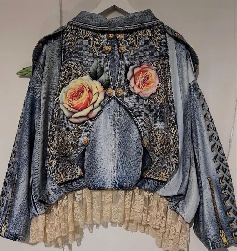 IPNG By Wild Curves: Jeanious Lace Illusion Bomber Jacket Back