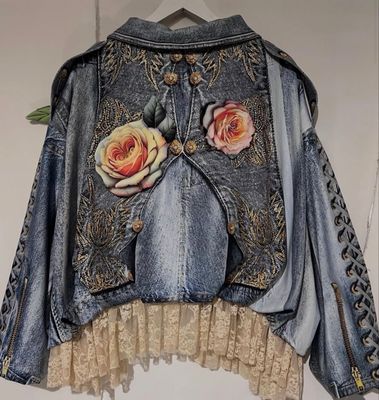 IPNG By Wild Curves: Jeanious Lace Illusion Bomber Jacket Back