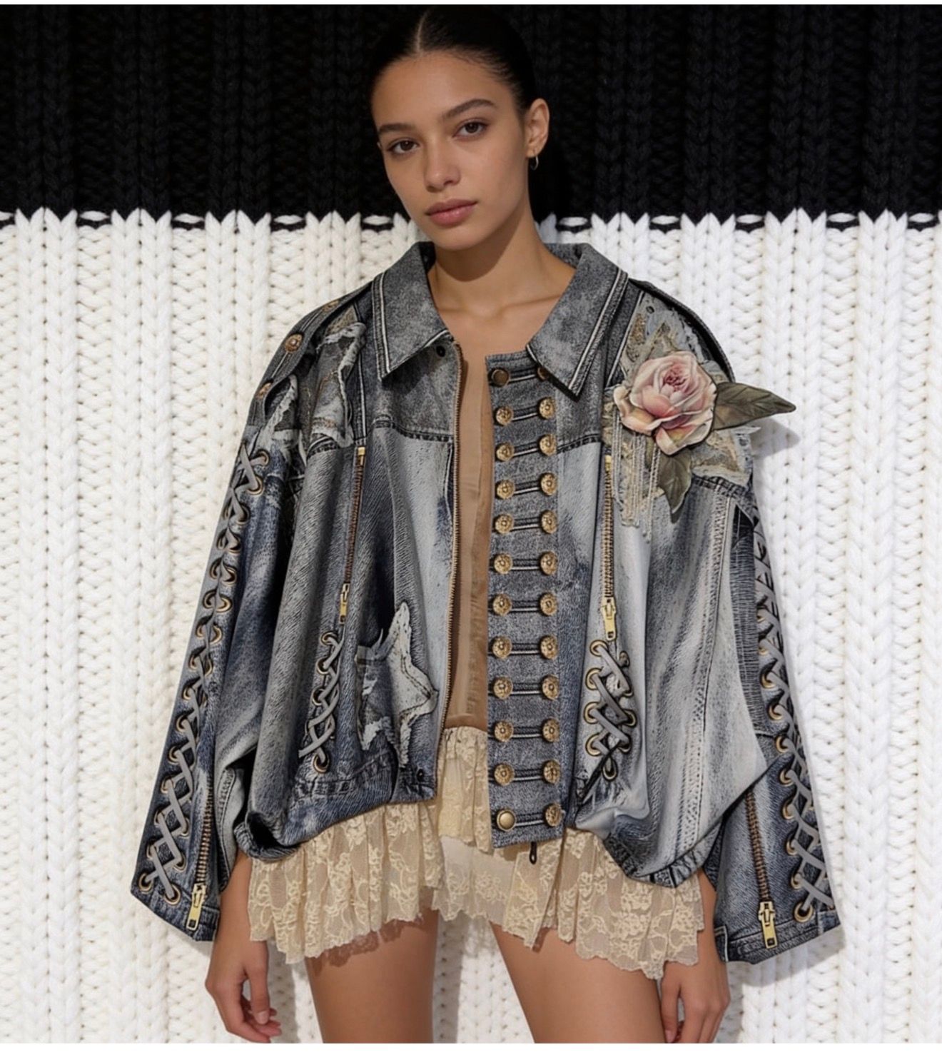 IPNG By Wild Curves: Jeanious Lace Illusion Bomber Jacket Front 1