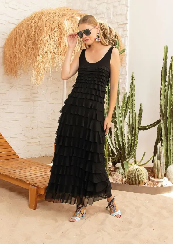 Isle Apparel By Wild Curves: Cha Cha Black Mesh Maxi Dress Front