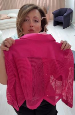 Dolcezza By Wild Curves: Netted Denim Jacket In Fuchsia Back