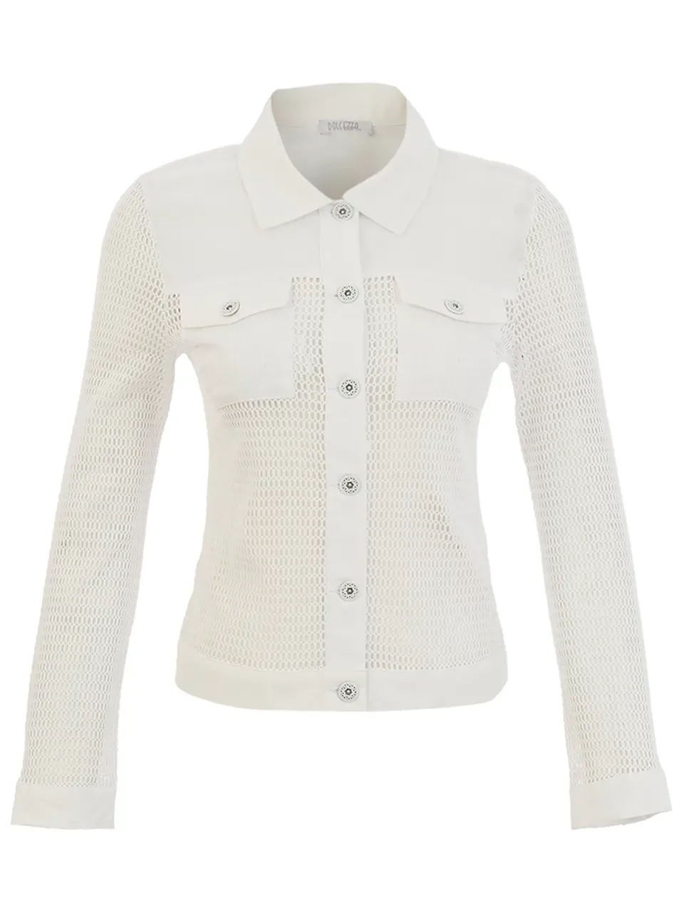 Dolcezza By Wild Curves: Netted Denim Jacket In White Front