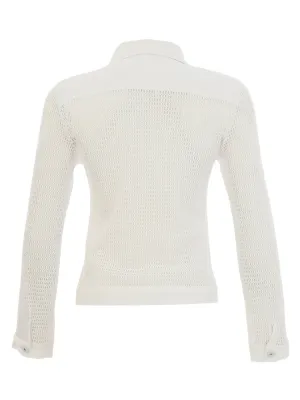 Dolcezza By Wild Curves: Netted Denim Jacket In White Back