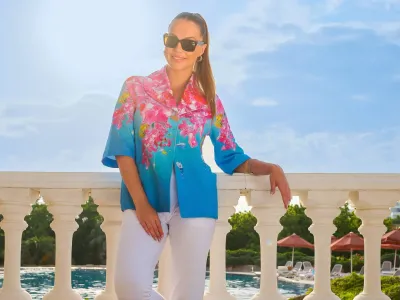 Dolcezza By Wild Curves: Summer In Santorini Art Jacket Front