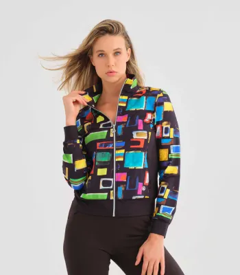 Dolcezza By Wild Curves: Colorful Windows Art Zip Up Jacket