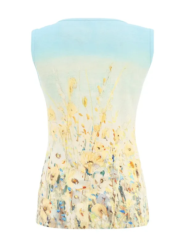 Dolcezza By Wild Curves: Shoreline Flowers Art Cap Sleeve Top