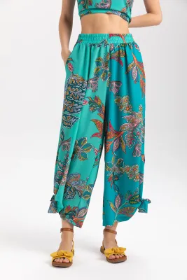 Isle Apparel By Wild Curves: Lotus Boho Tied Ankle Pants Front 1