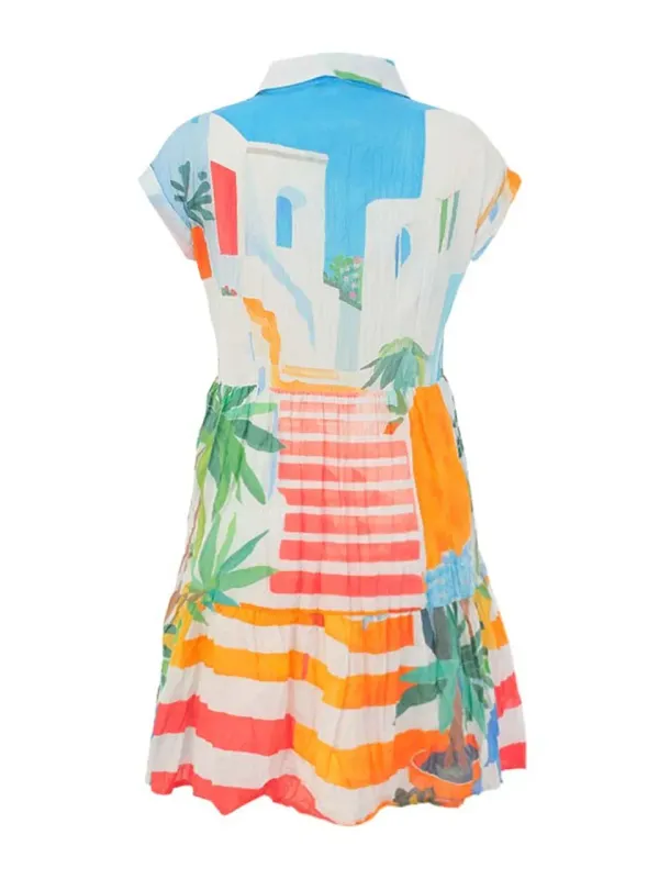 Dolcezza By Wild Curves: Pots On The Stairs Crinkle Cotton Shirt Dress Back