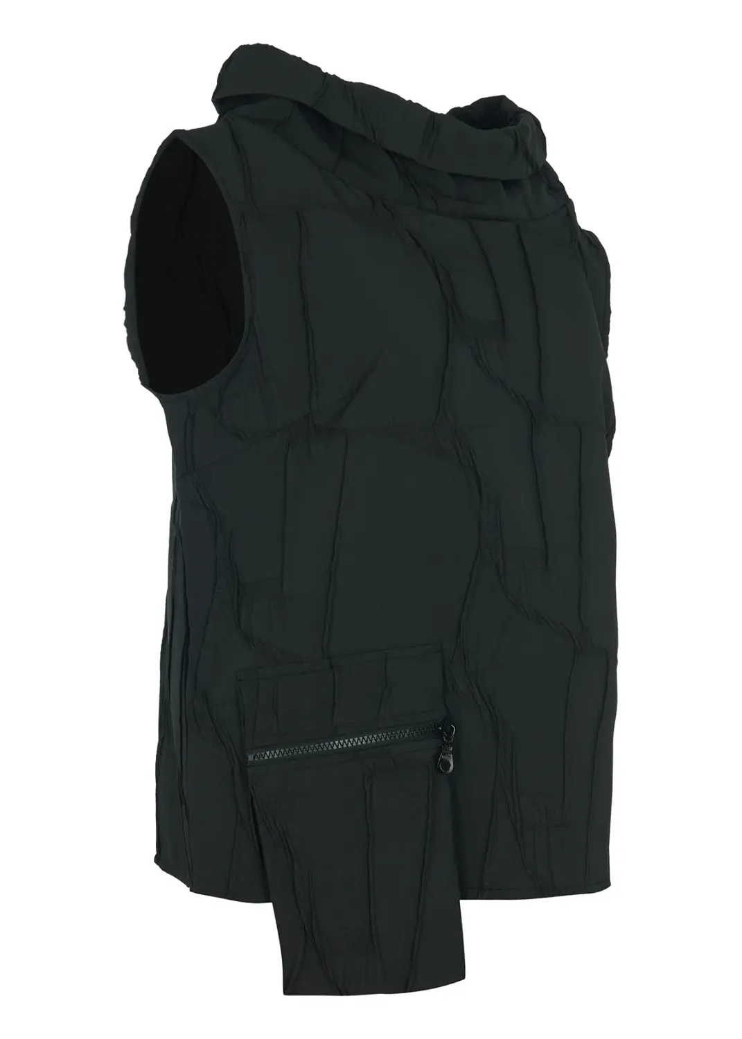 argue◆ argue cocoon coat vest/black Kozan By Wild Curves: Crinkle Aris Pocket Vest In Kuro Black