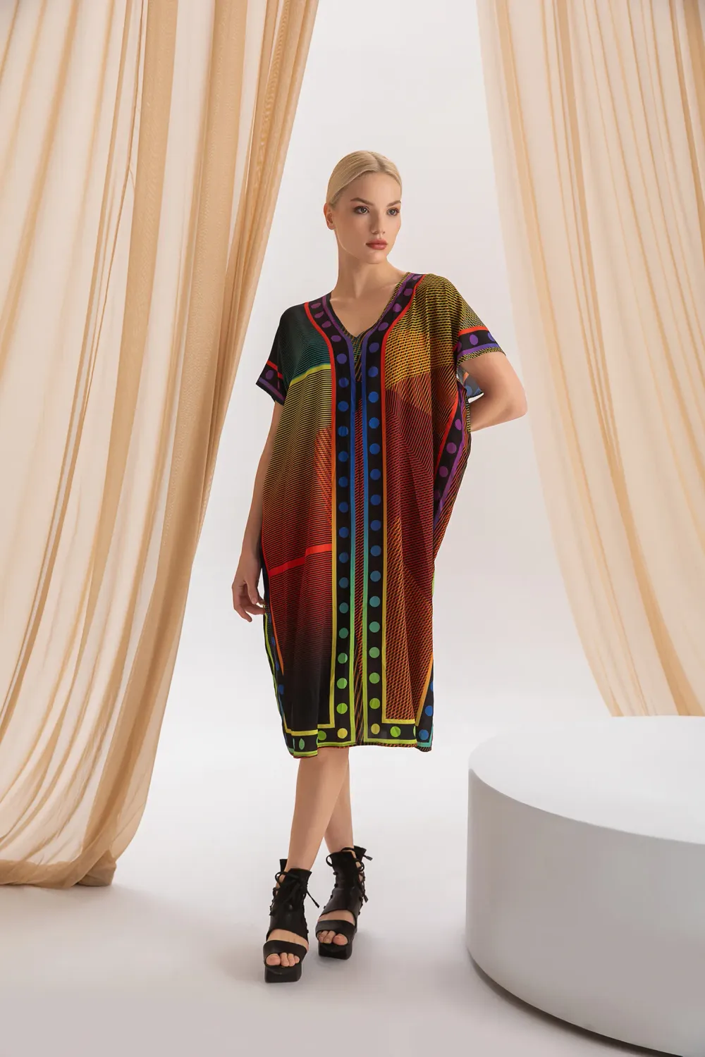 Kozan By Wild Curves: Kimono Khloe Dress In Mondrain Front