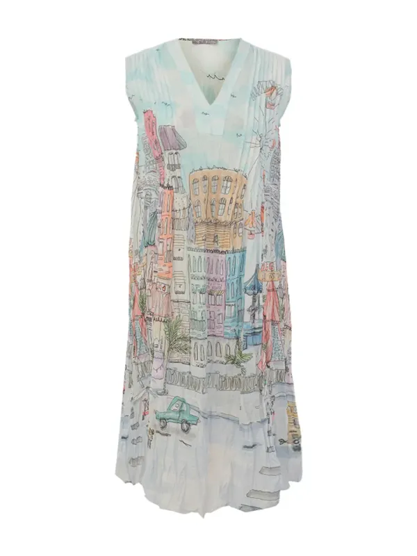 Dolcezza By Wild Curves: City Circus Art Crinkle Flared Dress Front 1