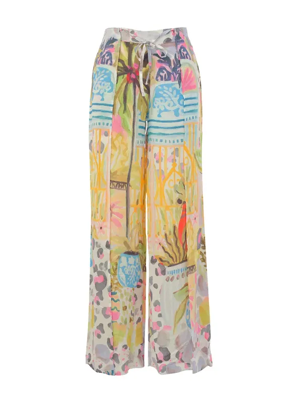 Dolcezza By Wild Curves: Cheetah In The City Art Wide Leg Beach Pants Front 1