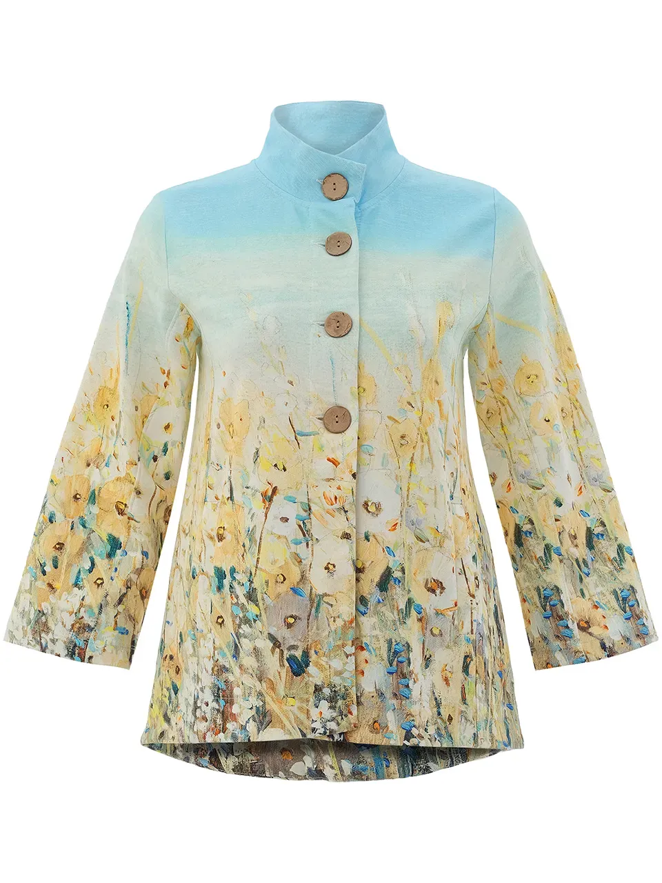 Dolcezza By Wild Curves: Shoreline Flowers Flared Blazer Jacket (26726) Front