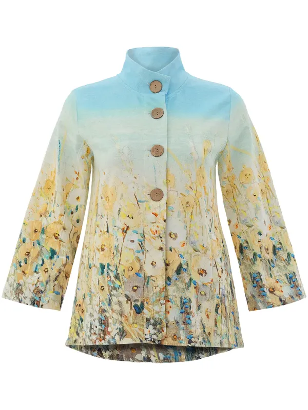 Dolcezza By Wild Curves: Shoreline Flowers Flared Blazer Jacket (26726) Front