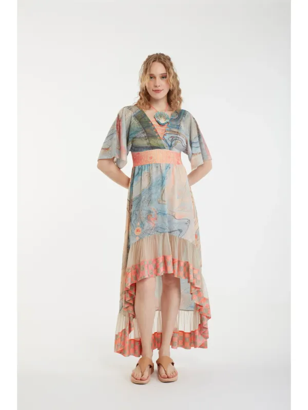 IPNG By Wild Curves: Sunisfaction SeaShells Illusion Kimono Dress Front 