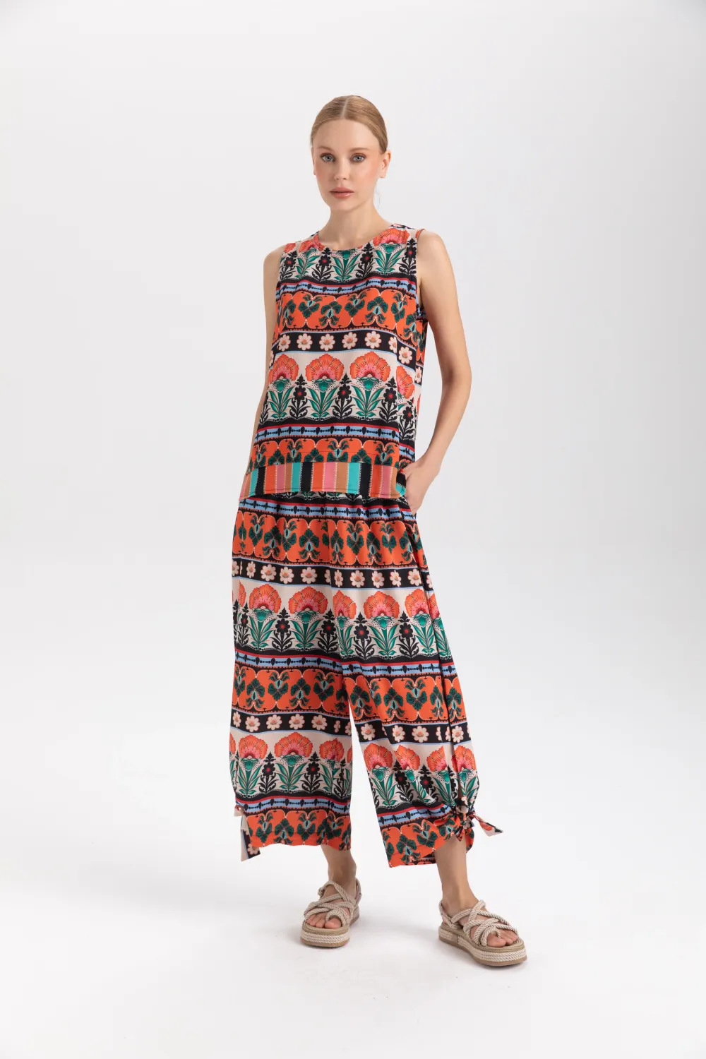Isle Apparel By Wild Curves: Piazza Navona In Floral Art Paige Boho Pant Front