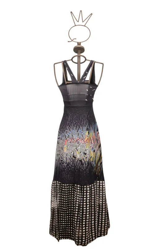 Save The Queen: Pink Prism Astro Tuxedo Maxi Dress Back