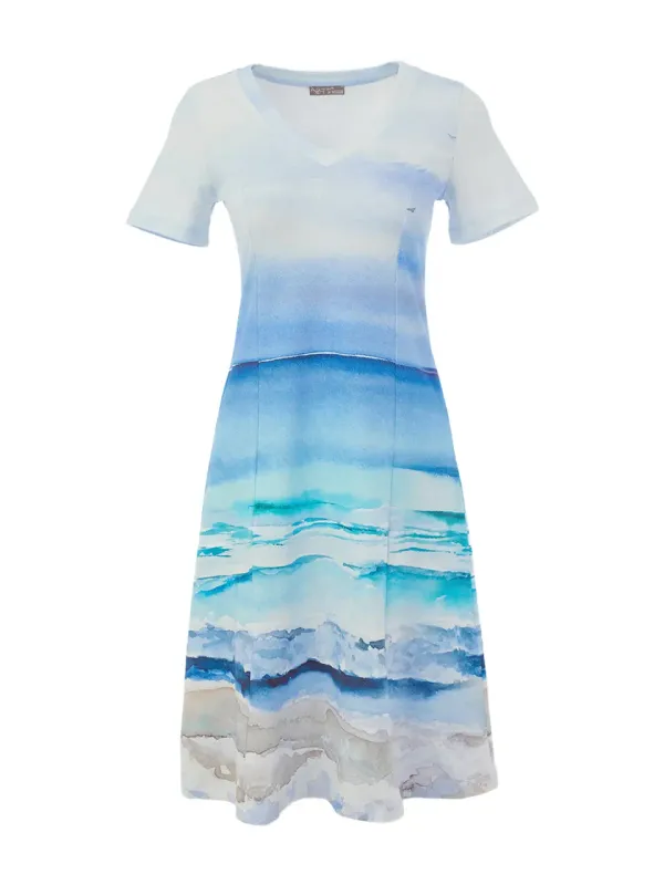 Dolcezza By Wild Curves: Seascape Art Flared Sundress (26633) Front