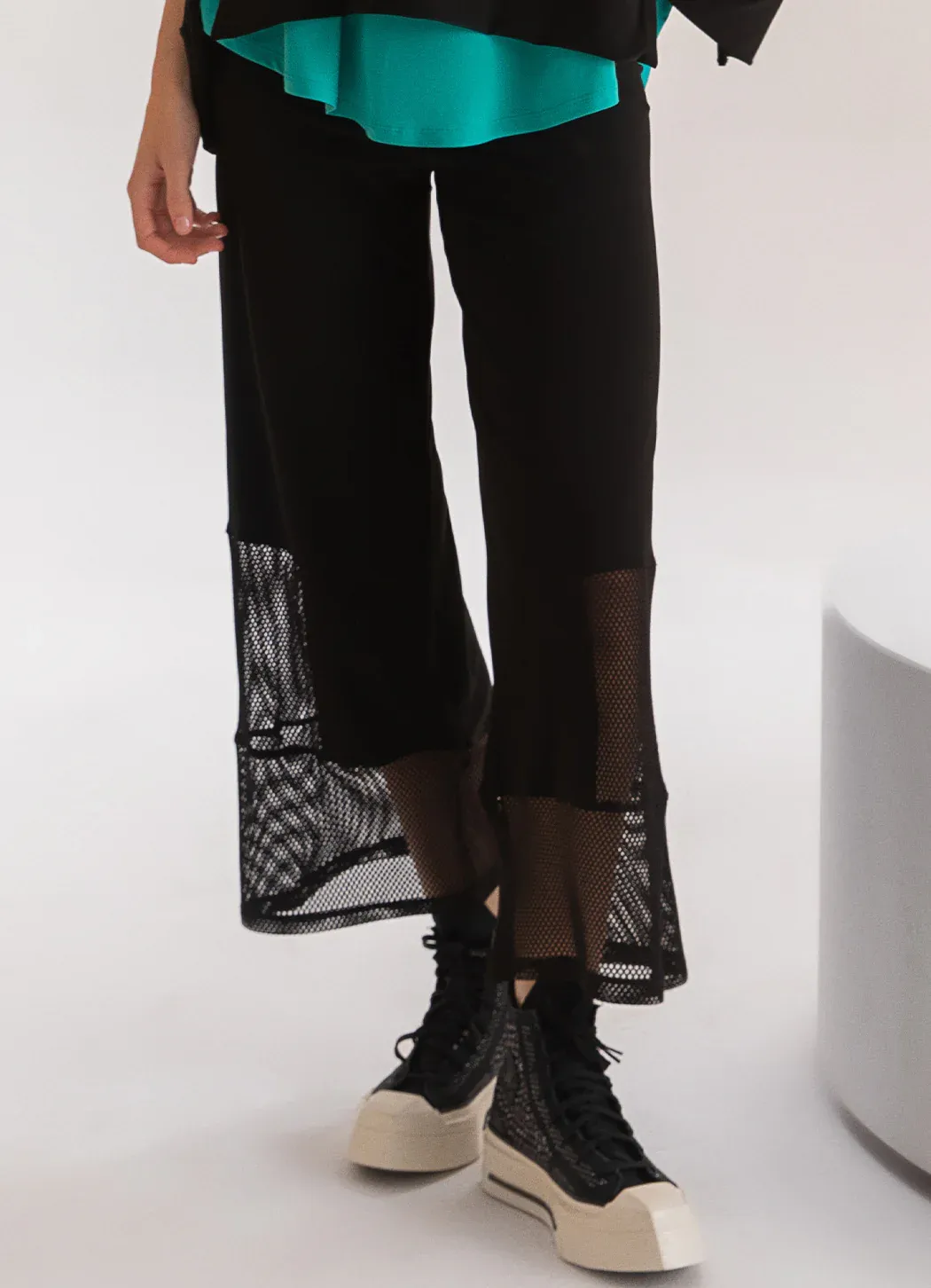 Kozan By Wild Curves: Layered Black Netted Mesh Mello Pant Front 1 