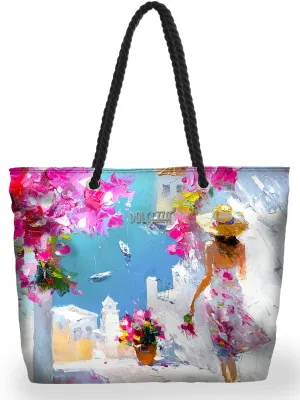 Dolcezza By Wild Curves: Summer In Santorini Art Tote Bag (26951) Front 1
