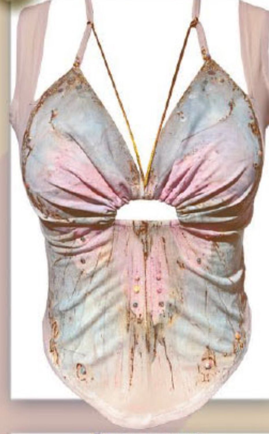 IPNG By Wild Curves: Washed Out Sand Butterfly Bodice Illusion Top Front