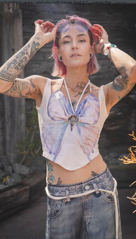 IPNG By Wild Curves: Washed Out Butterfly Bodice Illusion Top