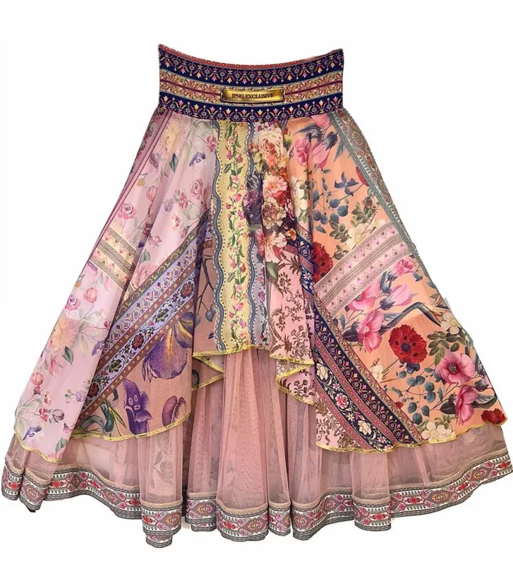 IPNG By Wild Curves: I Blooms Illusion Flared Midi Skirt