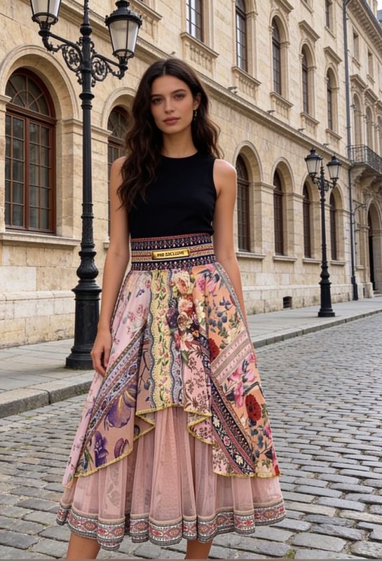 IPNG By Wild Curves: I Blooms Illusion Flared Midi Skirt IPNG By Wild Curves: I Blooms Illusion Flared Midi Skirt