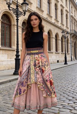 IPNG By Wild Curves: I Blooms Illusion Flared Midi Skirt