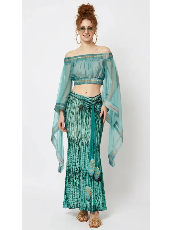 IPNG By Wild Curves: Cascading Turquoise Gemstones Mermaid Skirt Front