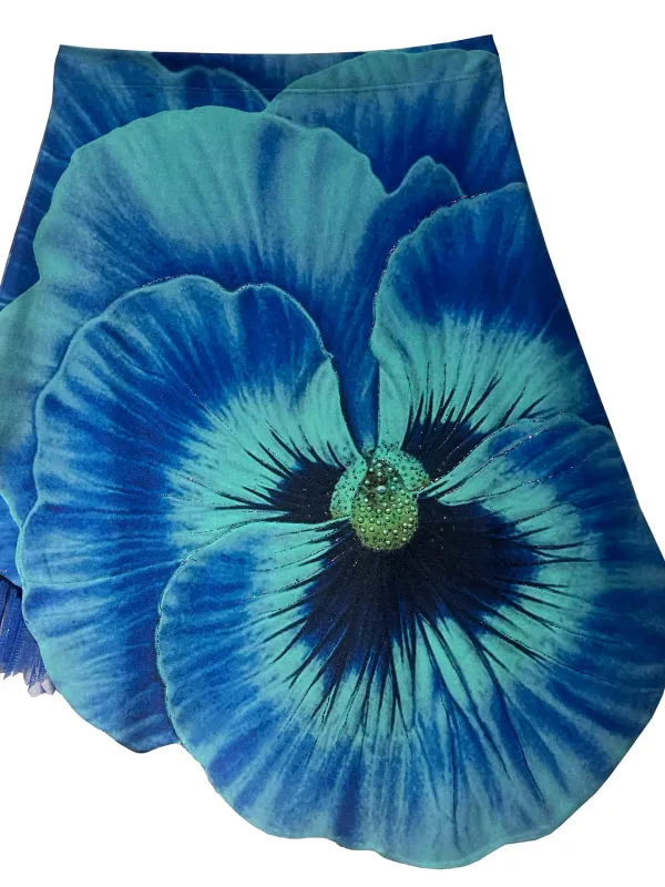 IPNG By Wild Curves: Sapphire Blue Blossom A-Line Mini Skirt Front